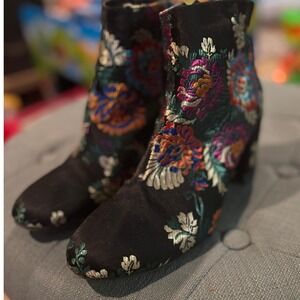 Tis Saia Womens Floral Embroidered Block Heel Ankle Boots Black Multi Size 39